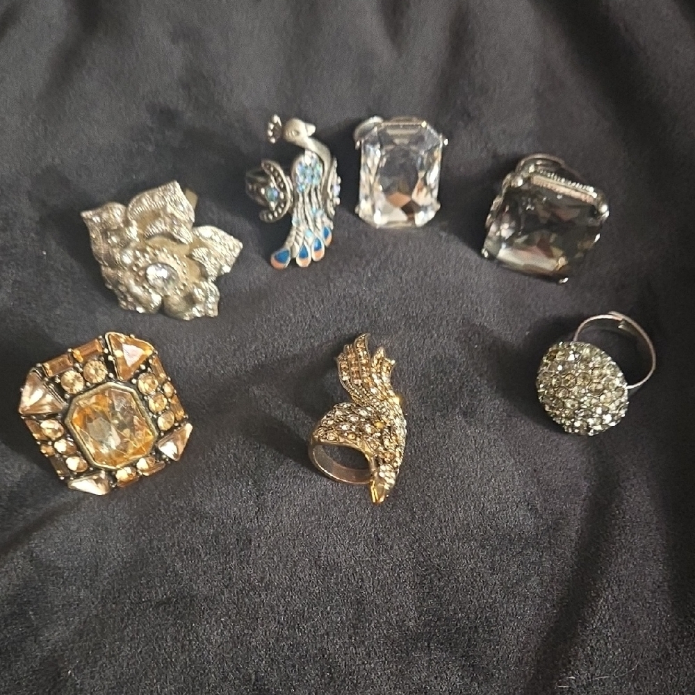 Elegant Gold and Silver Women's Ring Set Sz 7 And Adjustable Rings Bundle